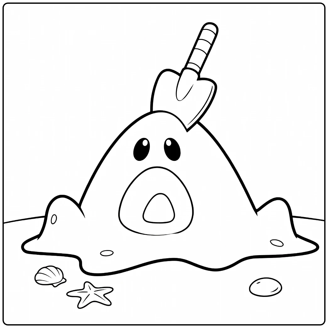 Pokemon Sandygast kleurplaat met schep en schelpen