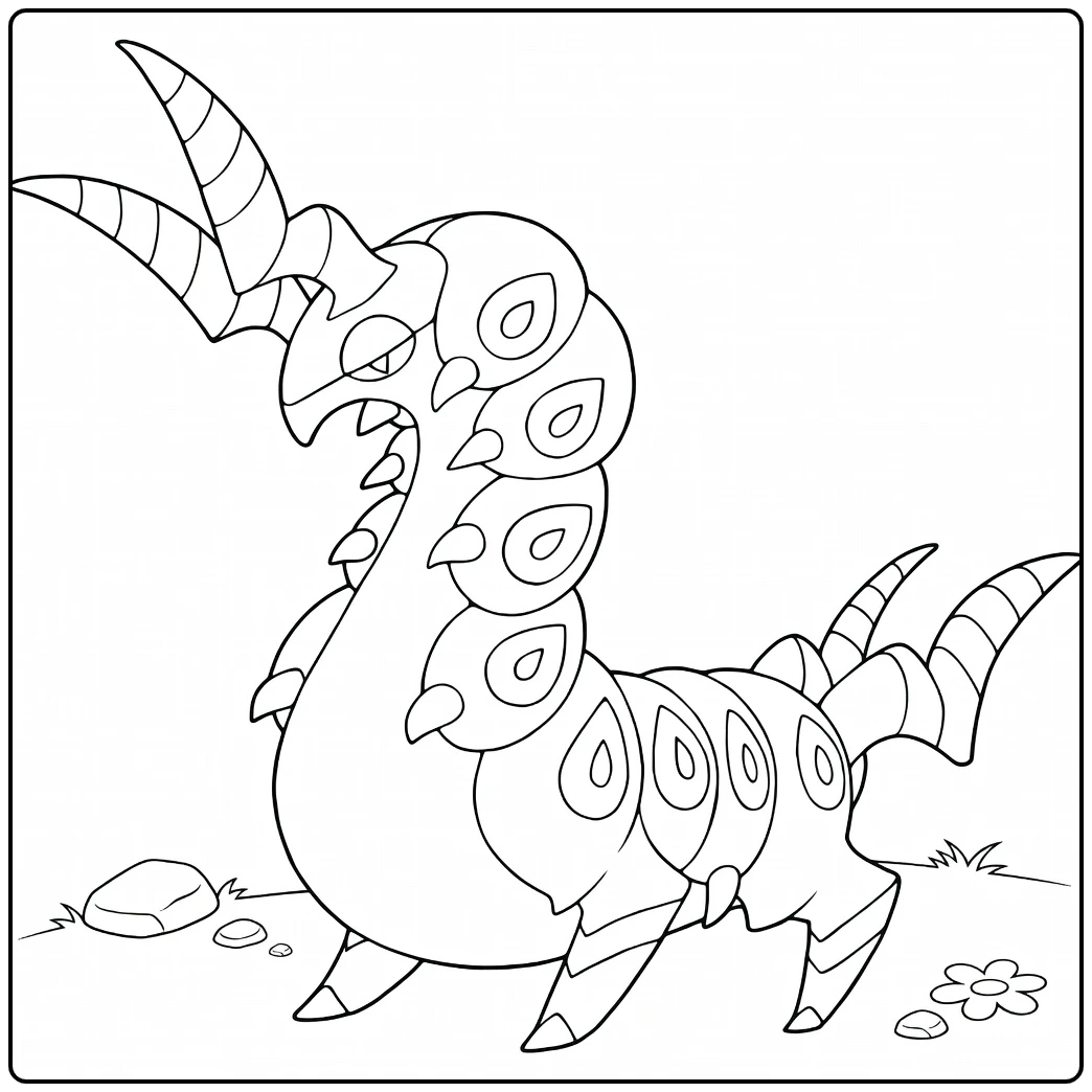 Pokemon Scolipede kleurplaat met hoorns en poten