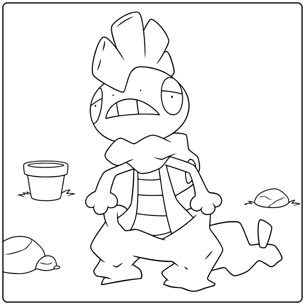 Pokemon Scrafty kleurplaat: boze blik, broek omlaag