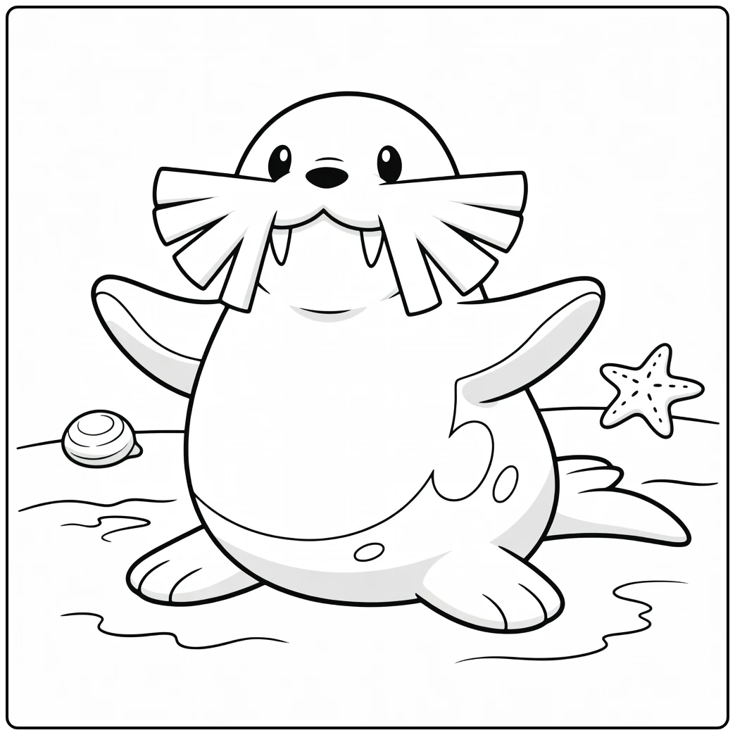 Pokemon Sealeo kleurplaat met schelp en zeester