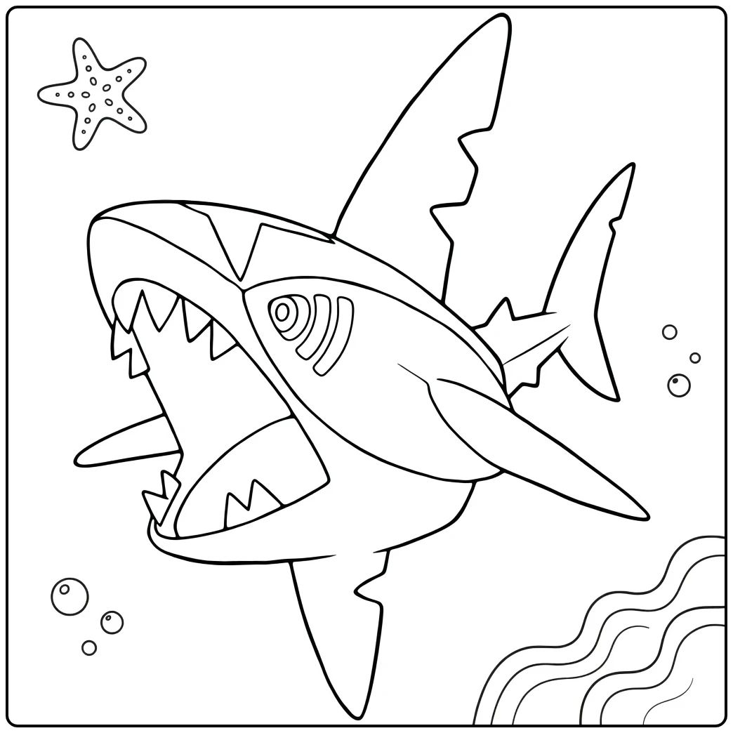 Pokemon Sharpedo kleurplaat: haai met tanden en bubbels