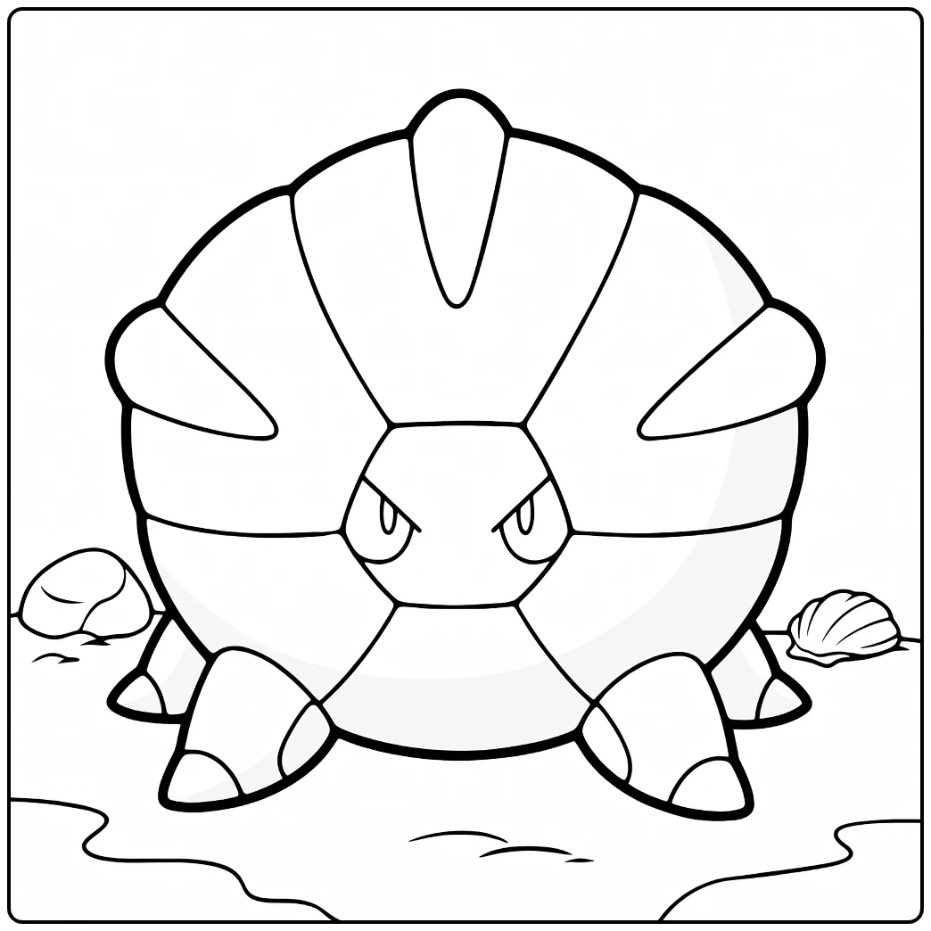 Pokemon Shelgon kleurplaat met felle ogen en pantser