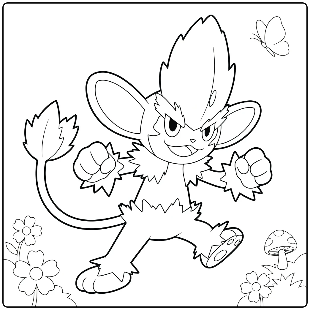 Pokemon Simisage kleurplaat met bloemen vlinder bladeren
