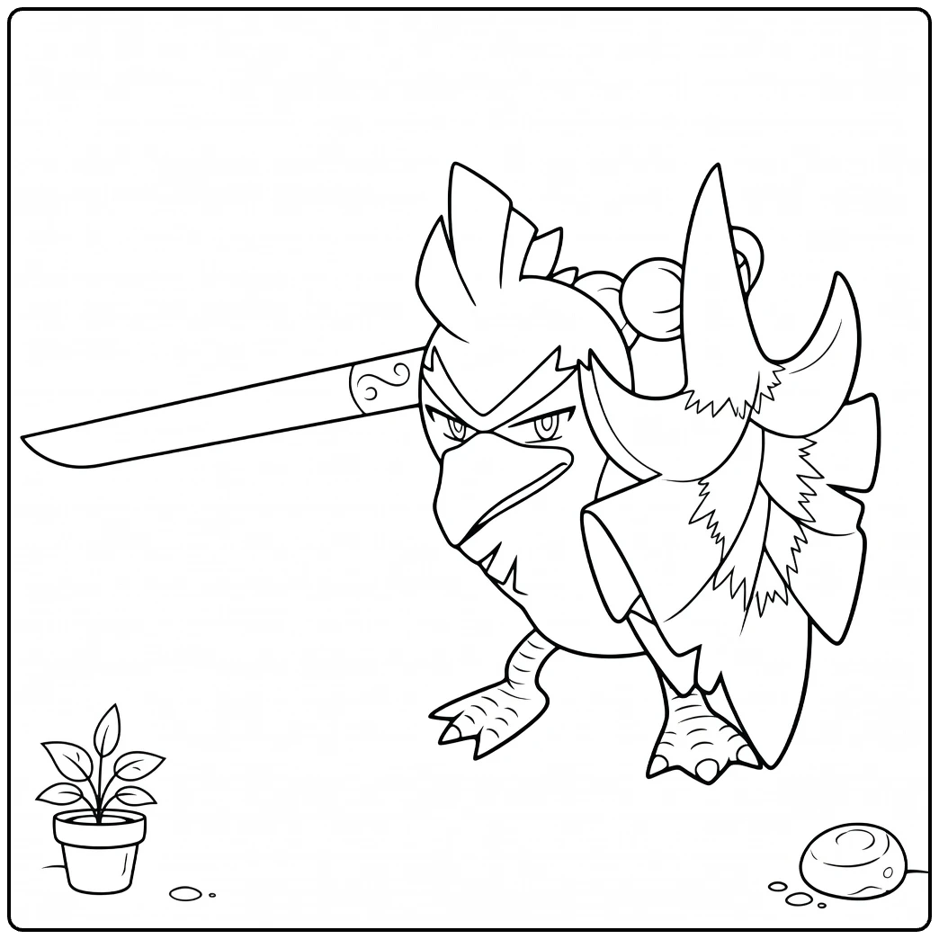 Pokemon Sirfetch'd kleurplaat met zwaard en schild