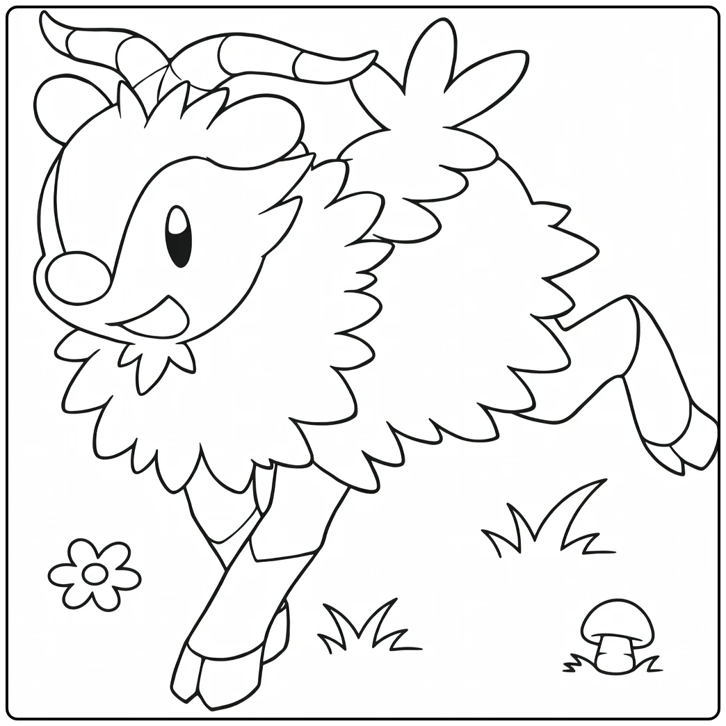 Pokemon Skiddo kleurplaat - rennend geitje met bloem