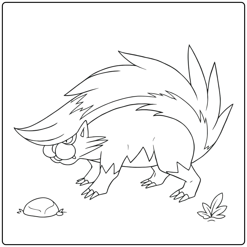 Pokemon Skuntank kleurplaat snuffelt steentje