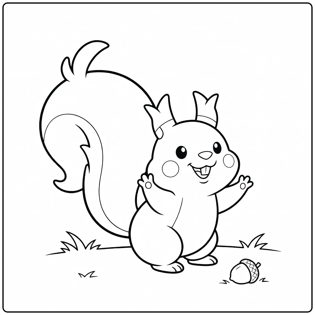 Pokemon Skwovet kleurplaat: blije eekhoorn met eikel