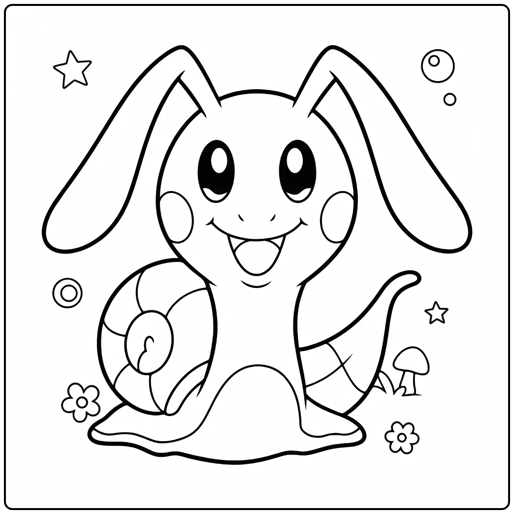 Pokemon Sliggoo kleurplaat schattig met oren en schelp
