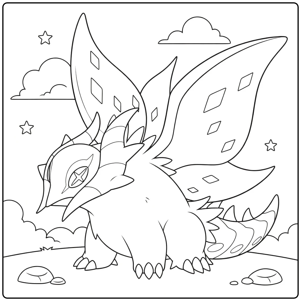 Pokemon Slither Wing kleurplaat met diamantvleugels
