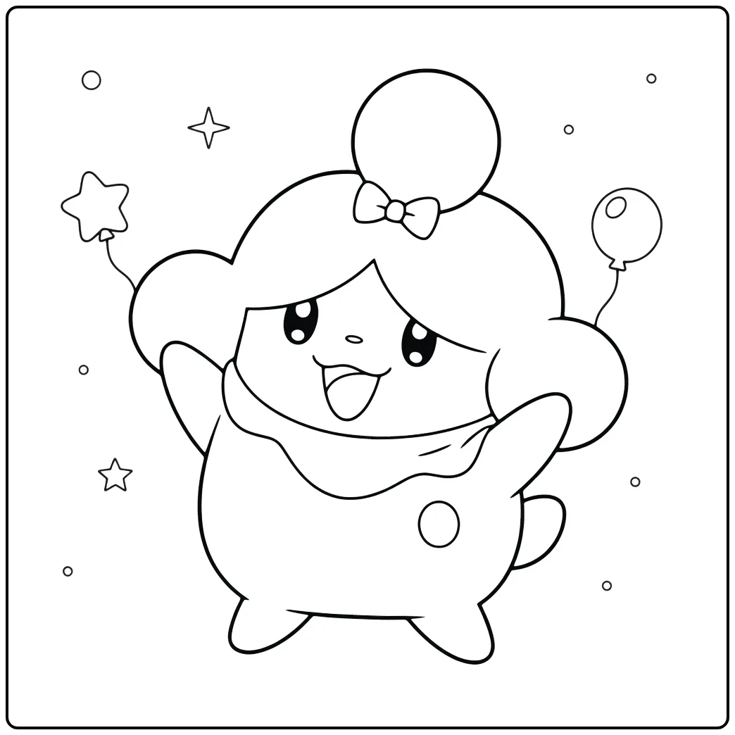 Pokemon Slurpuff kleurplaat met ballonnen en sterren