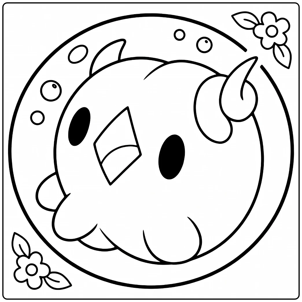 Pokemon Solosis kleurplaat met bubbels en bloemen