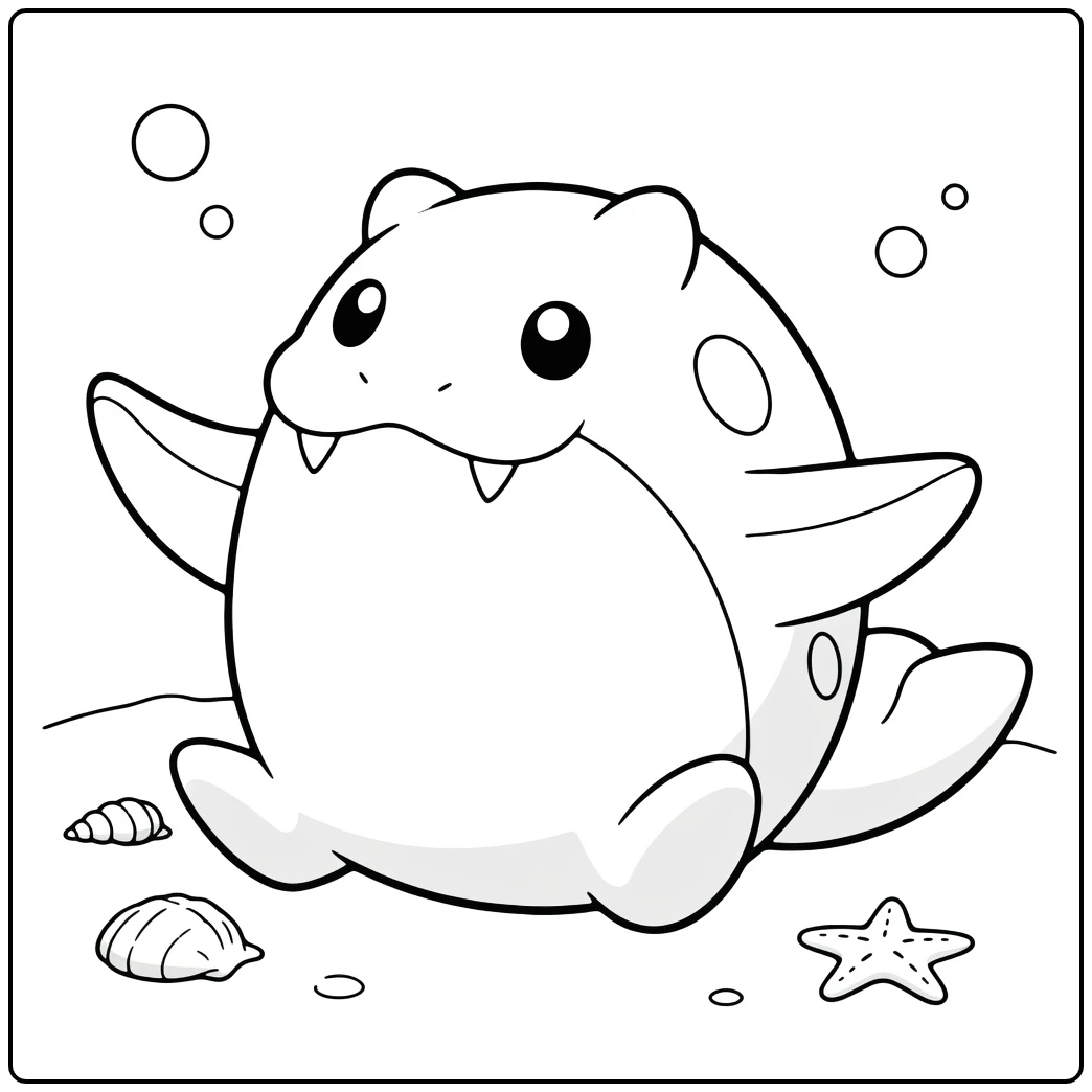 Pokemon Spheal kleurplaat met bubbels schelpen