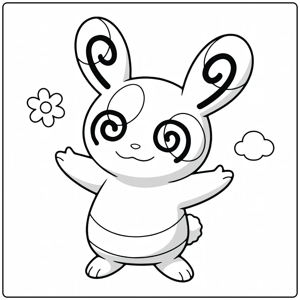 Pokemon Spinda kleurplaat: schattig met spiralen en bloem