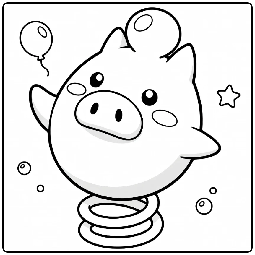 Pokemon Spoink kleurplaat met veer parel en ballon