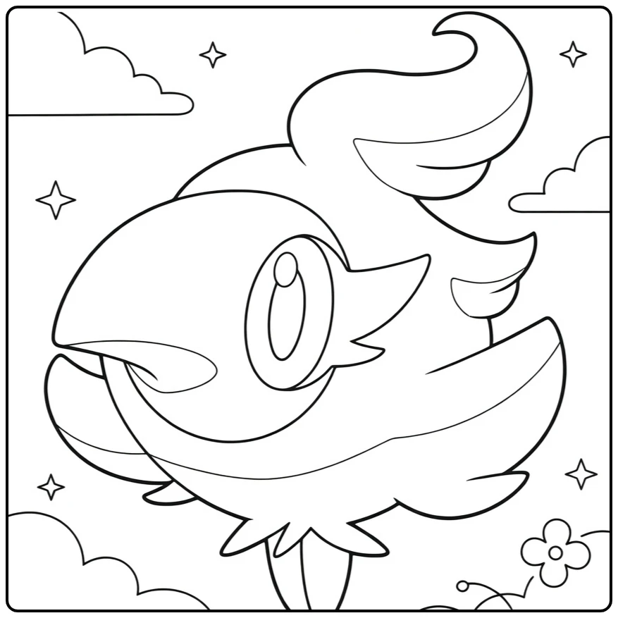 Pokemon Spritzee kleurplaat met wolken en sterretjes