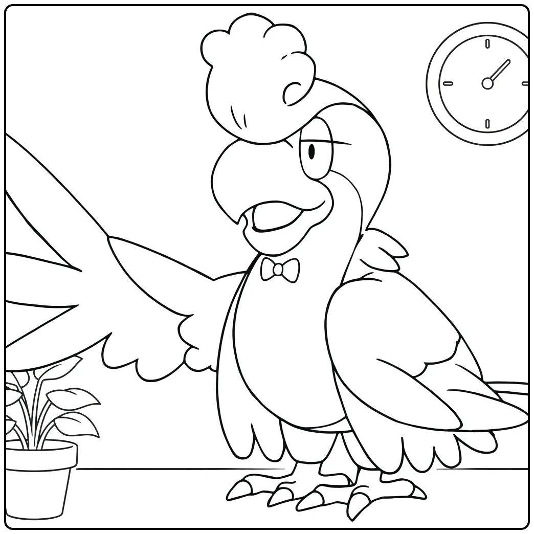Pokemon Squawkabilly kleurplaat met vlinderdas en plant