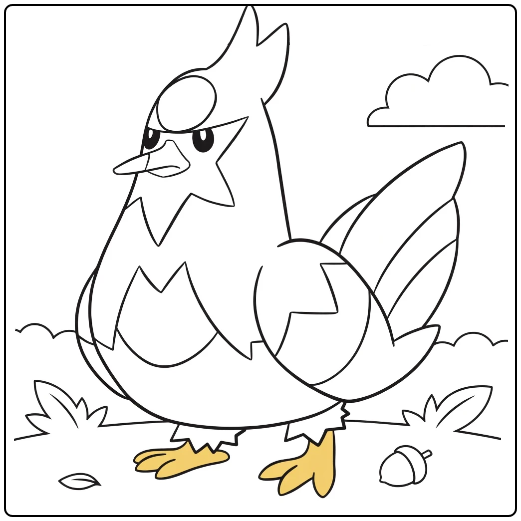 Pokemon Staravia kleurplaat met gras eikel wolken