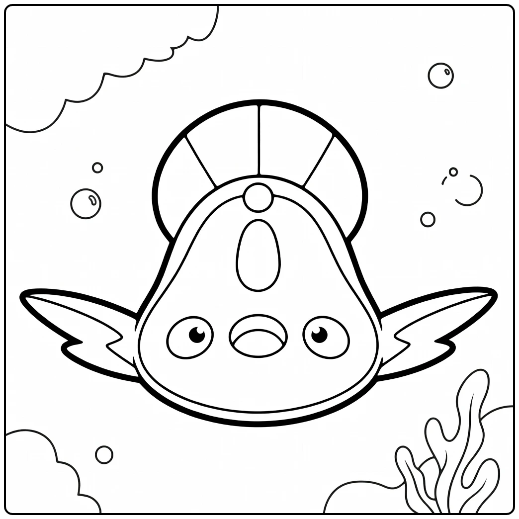 Pokemon Stunfisk kleurplaat met bubbels en vinnen