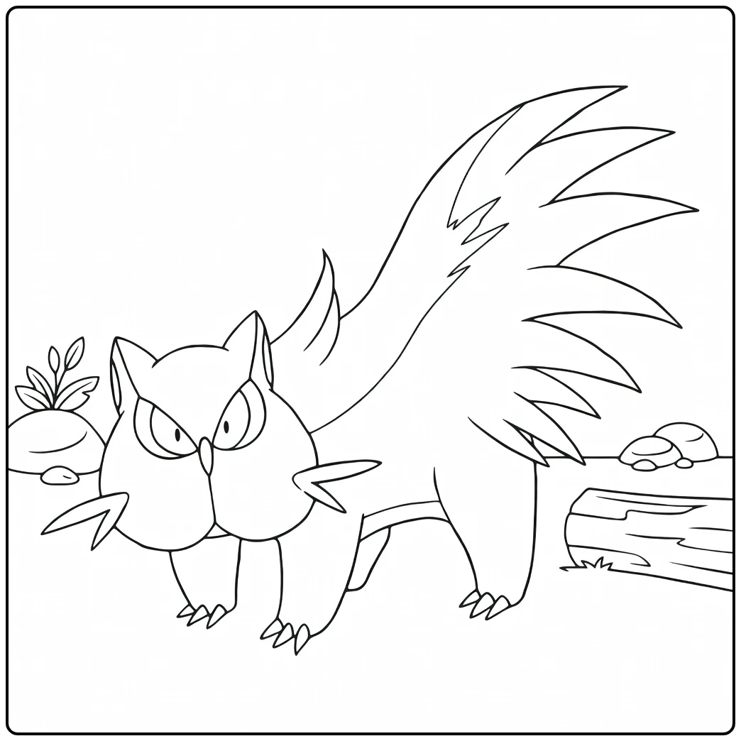 Pokemon Stunky kleurplaat: boze skunk met spikes en staart