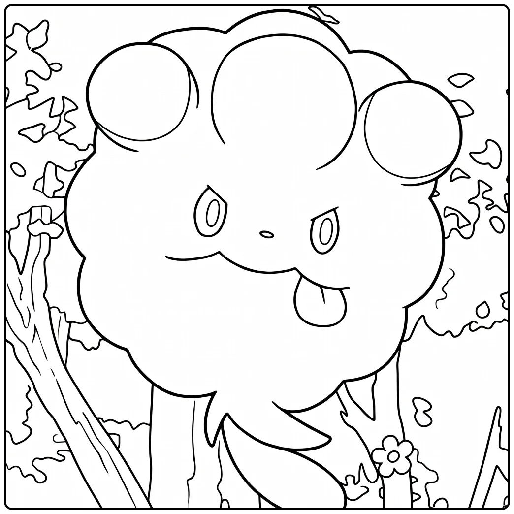 Pokemon Swirlix kleurplaat: pluizig monstertje met tong uit