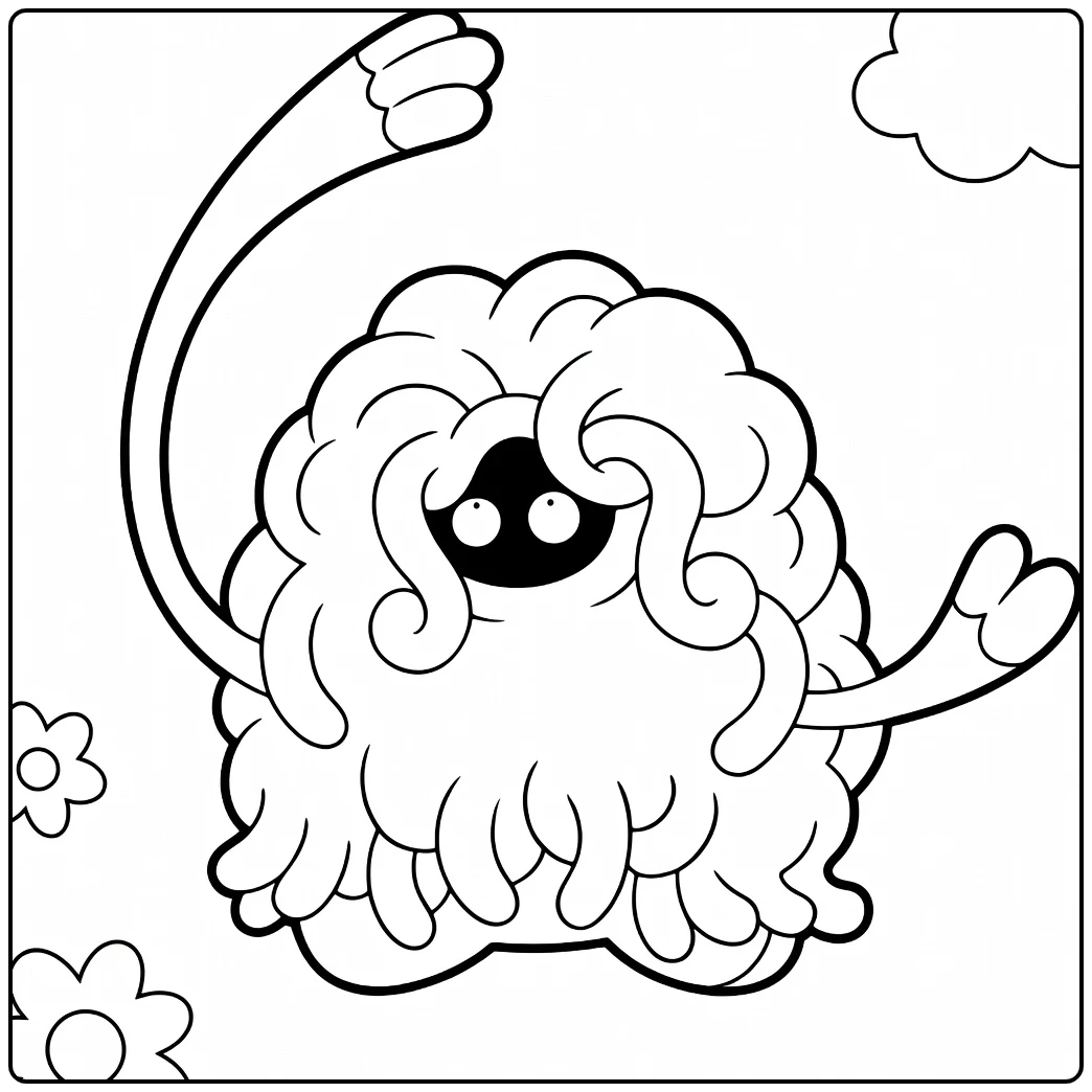 Pokemon Tangrowth kleurplaat met bloemen en wolk