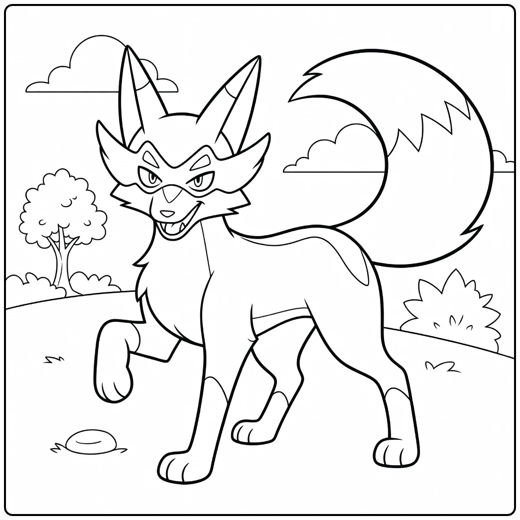 Pokemon Thievul kleurplaat: sluwe vos met bessen