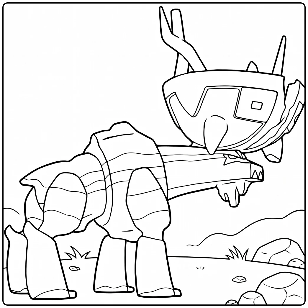 Pokemon Ting-Lu kleurplaat: rotsmonster met hoorns