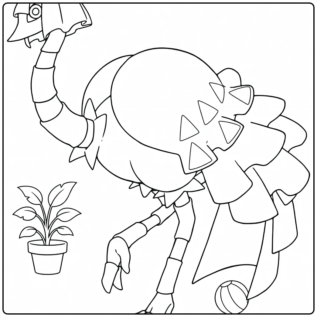 Pokemon Tinkatink kleurplaat met basketbal en plant