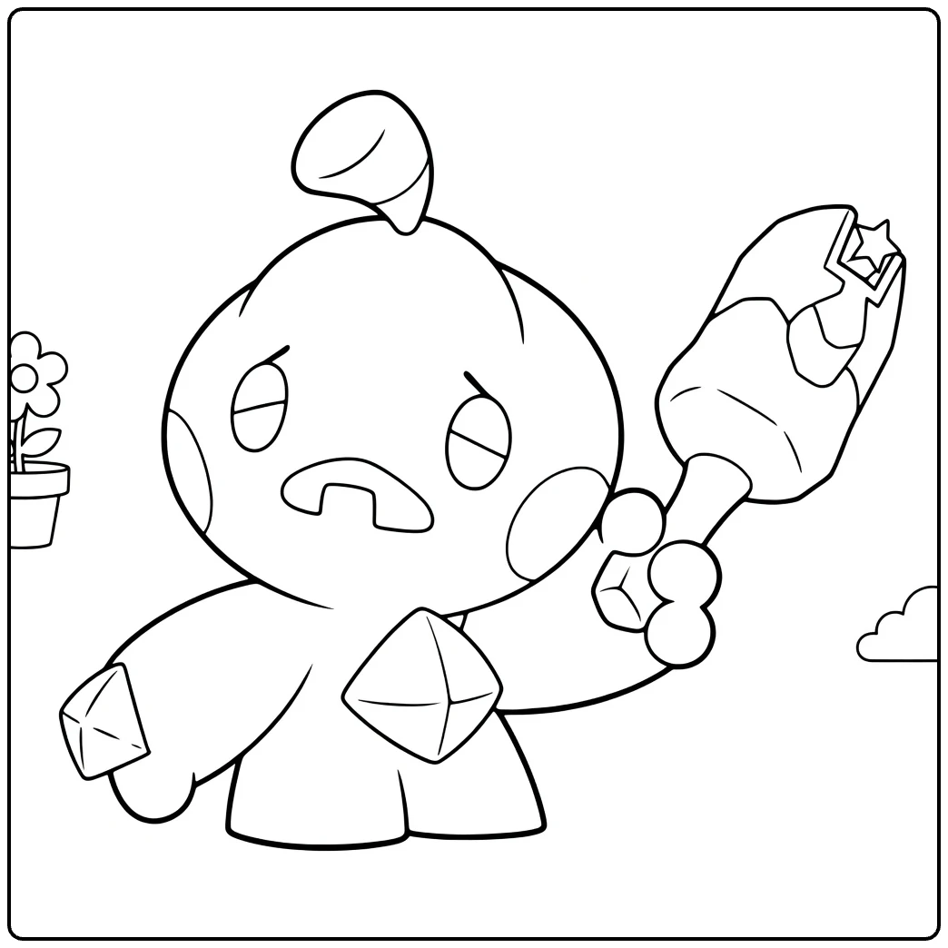 Pokemon Tinkatuff kleurplaat met gebroken hamer en bloempot