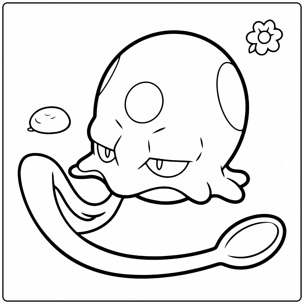 Pokemon Toedscool kleurplaat met boze blik en lepel