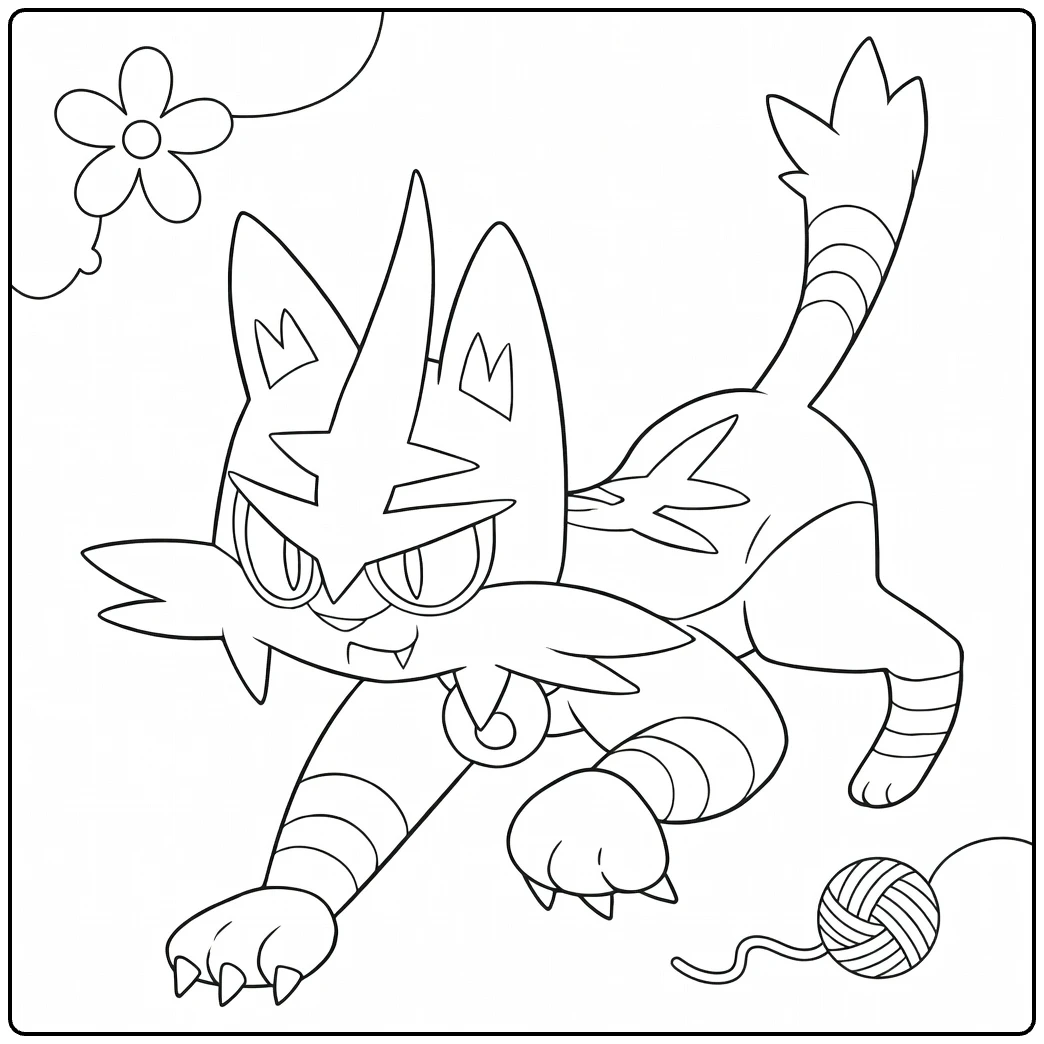 Pokemon Torracat kleurplaat speelt met bol wol