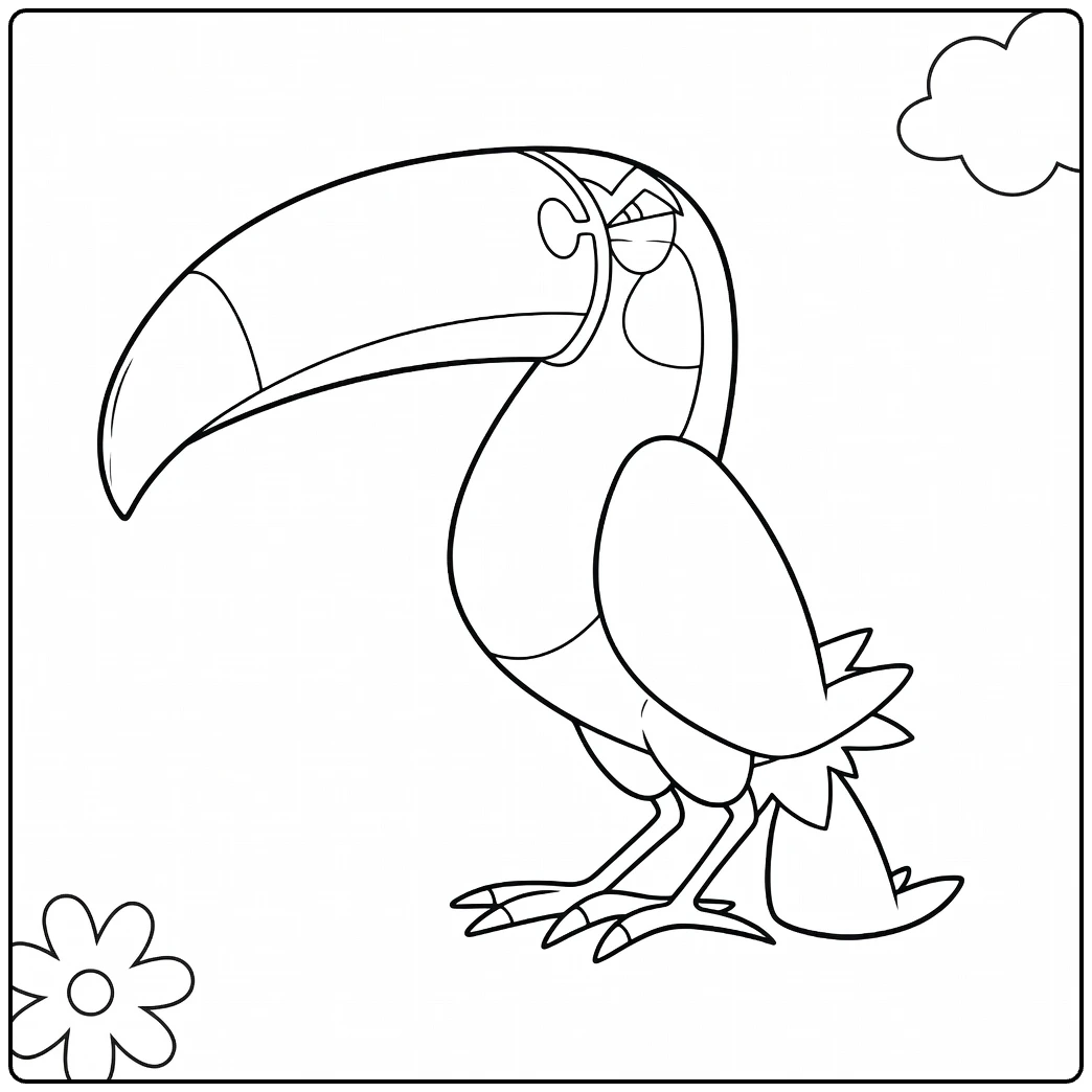Pokemon Toucannon kleurplaat met boze blik en bloemen