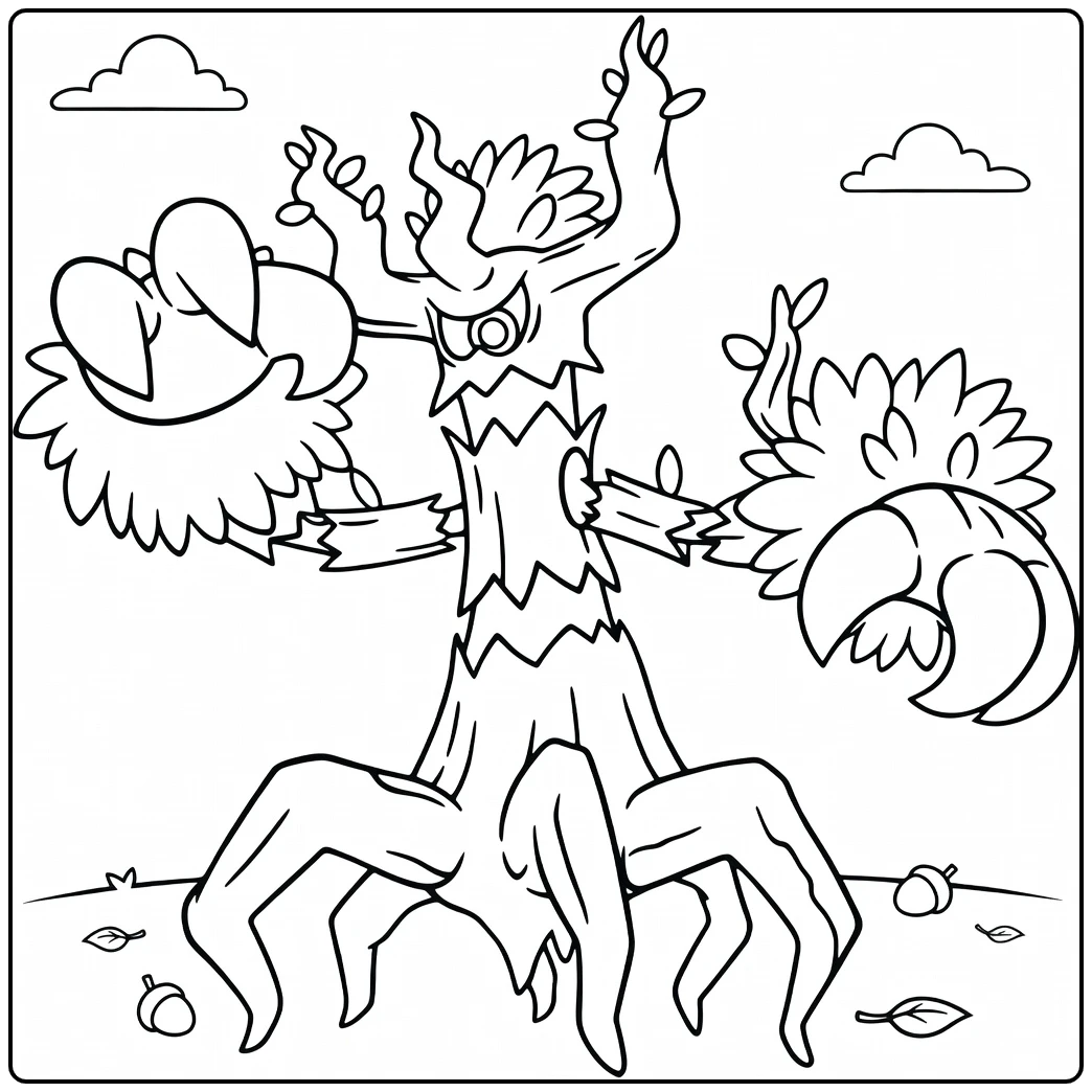 Pokemon Trevenant kleurplaat met klauwen en bladeren