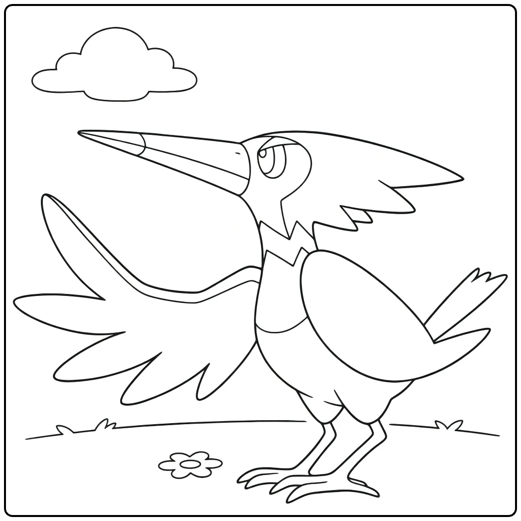 Pokemon Trumbeak kleurplaat vogel met wolk en bloem
