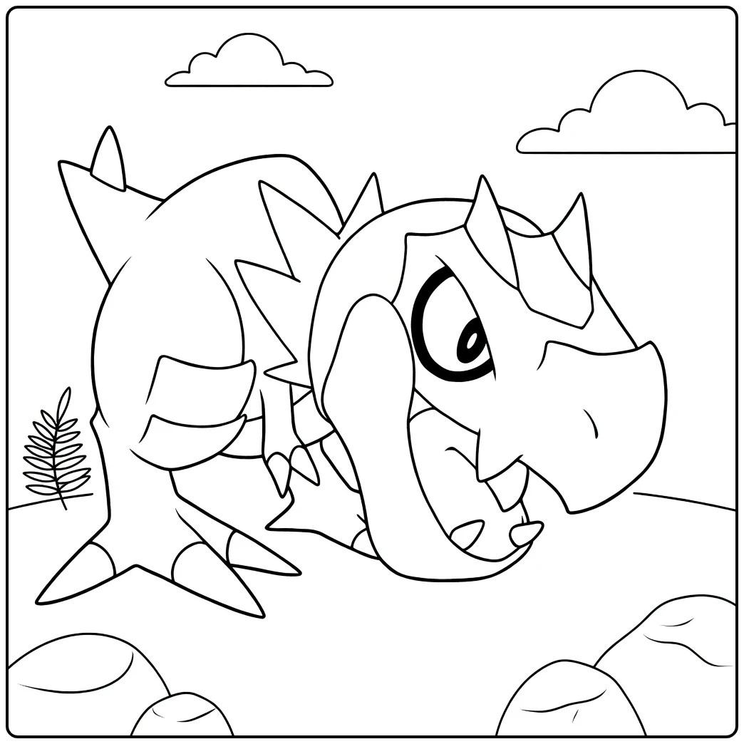 Pokemon Tyrunt kleurplaat: brullende dinosaurus