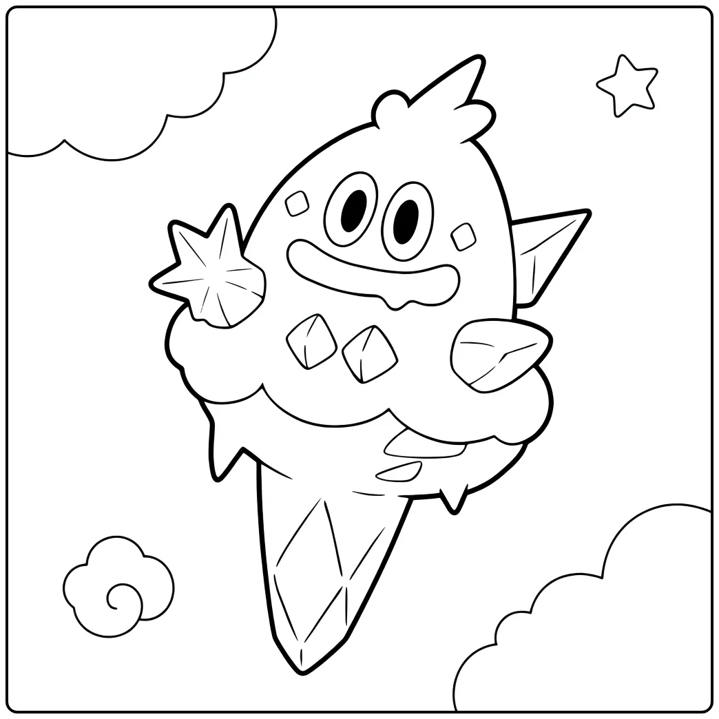 Pokemon Vanillish kleurplaat met ijs, wolken en sterren