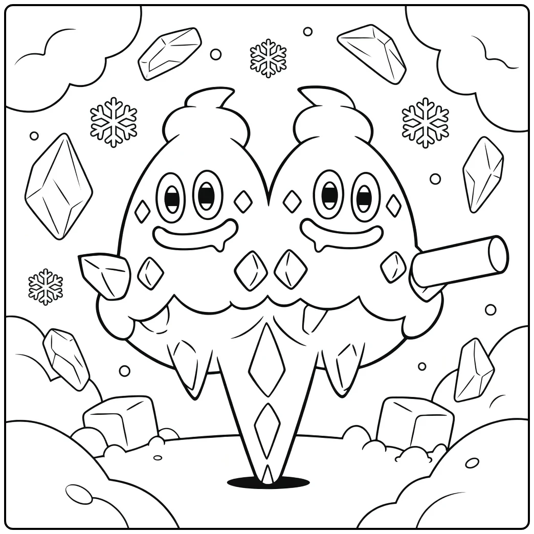 Pokemon Vanilluxe kleurplaat met sneeuw en ijs kristallen