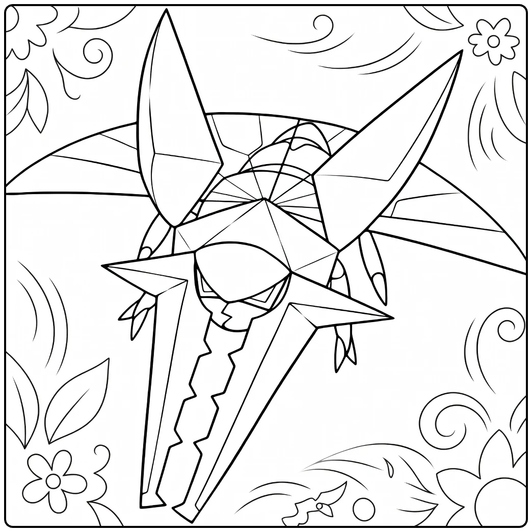 Pokemon Vikavolt kleurplaat: geometrisch insect met kaken