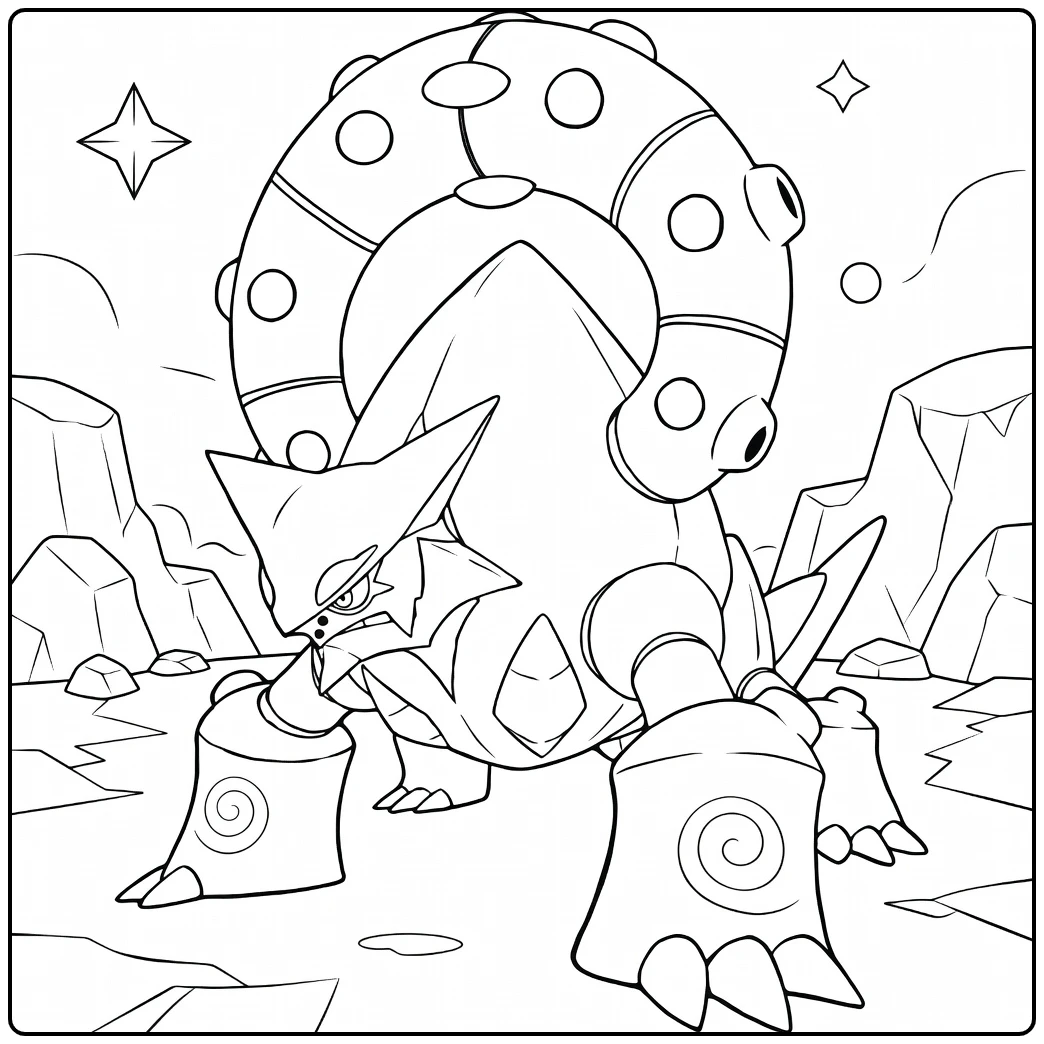 Pokemon Volcanion kleurplaat stoer op rotsen