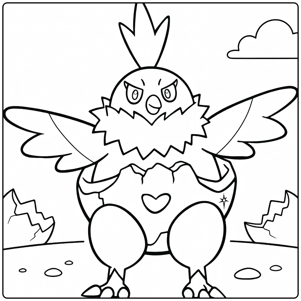 Pokemon Vullaby kleurplaat: uit ei met woeste blik