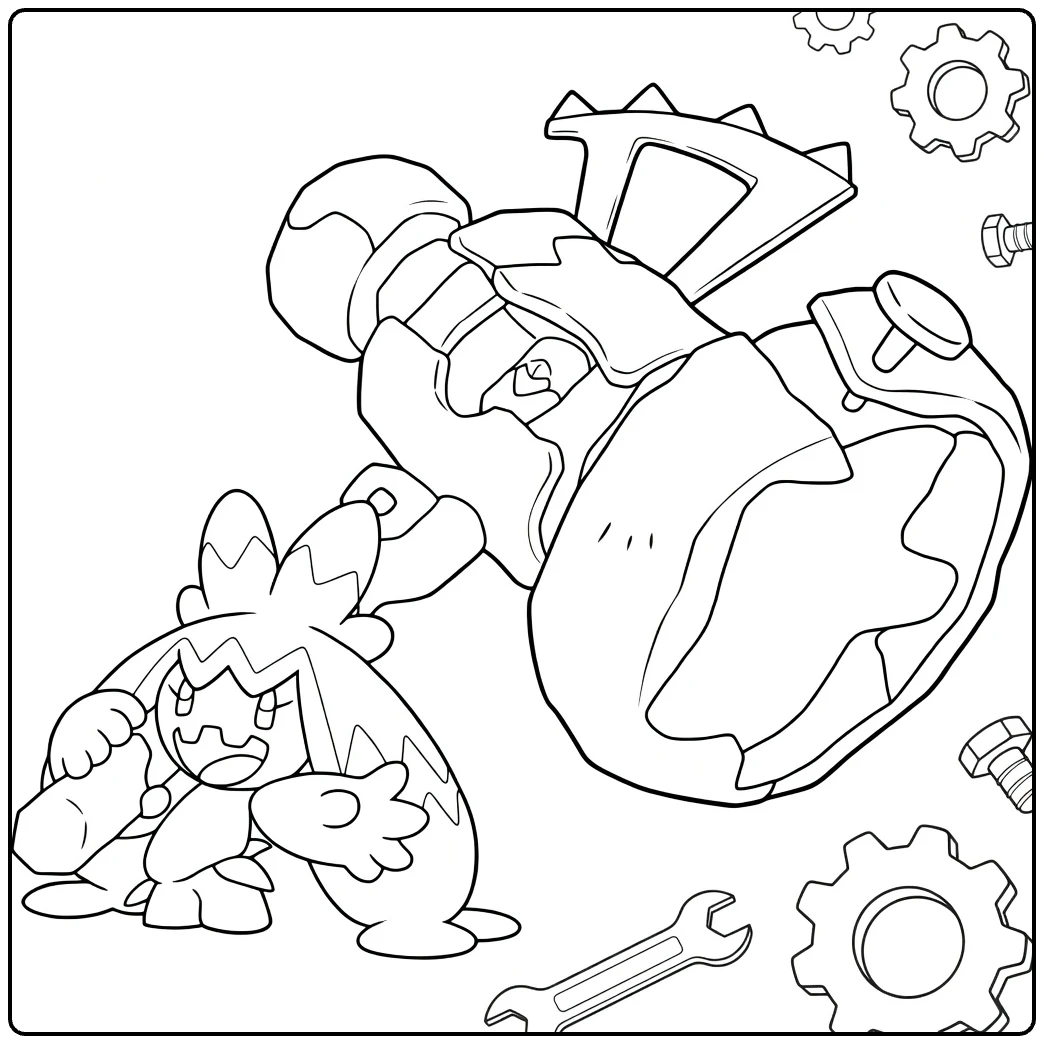 Pokemon Wiglett kleurplaat met Toedscool en tandwielen