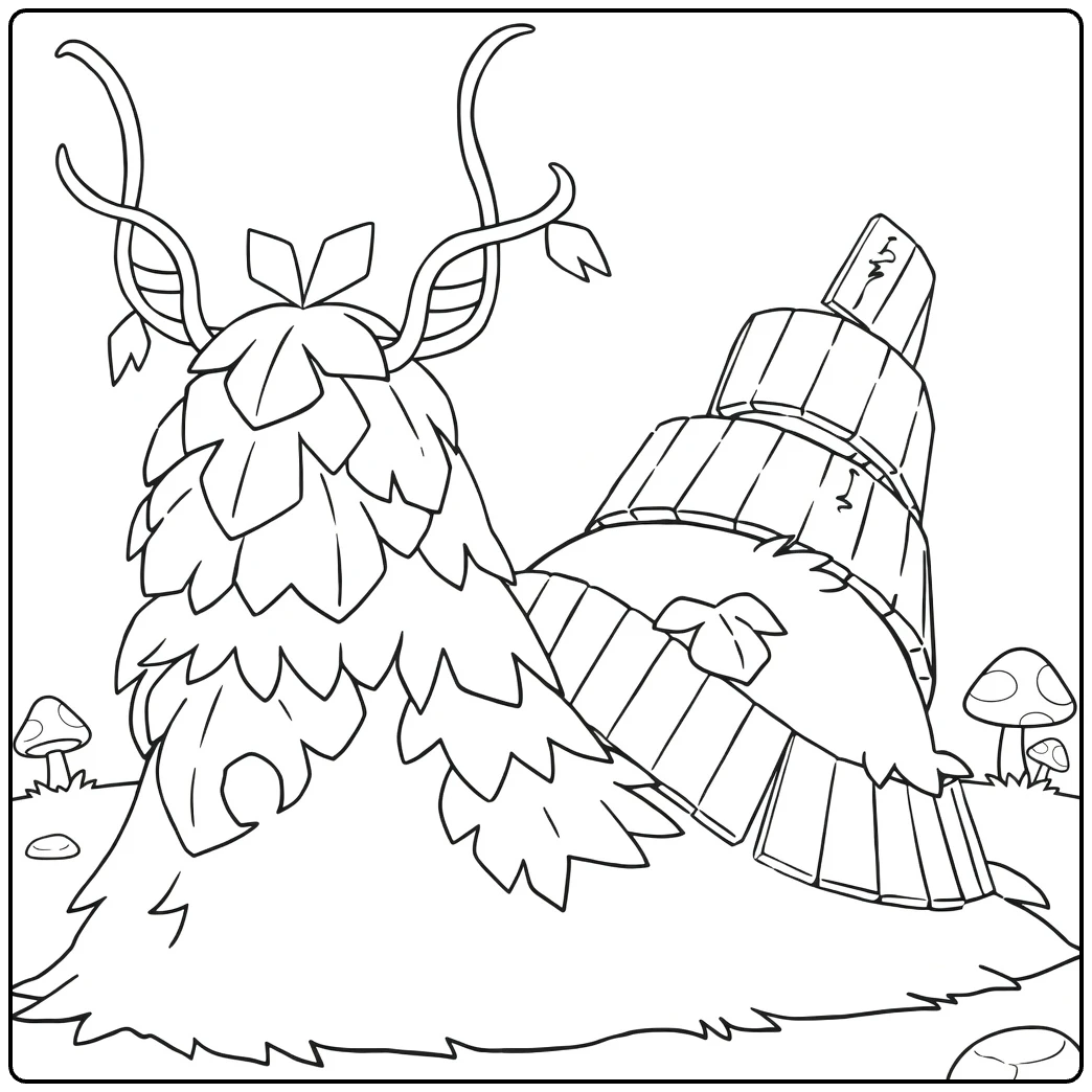 Pokemon Wo-Chien kleurplaat met mos en paddenstoelen
