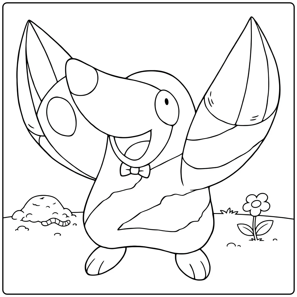 Pokemon Woobat kleurplaat met vlinderdas en worm
