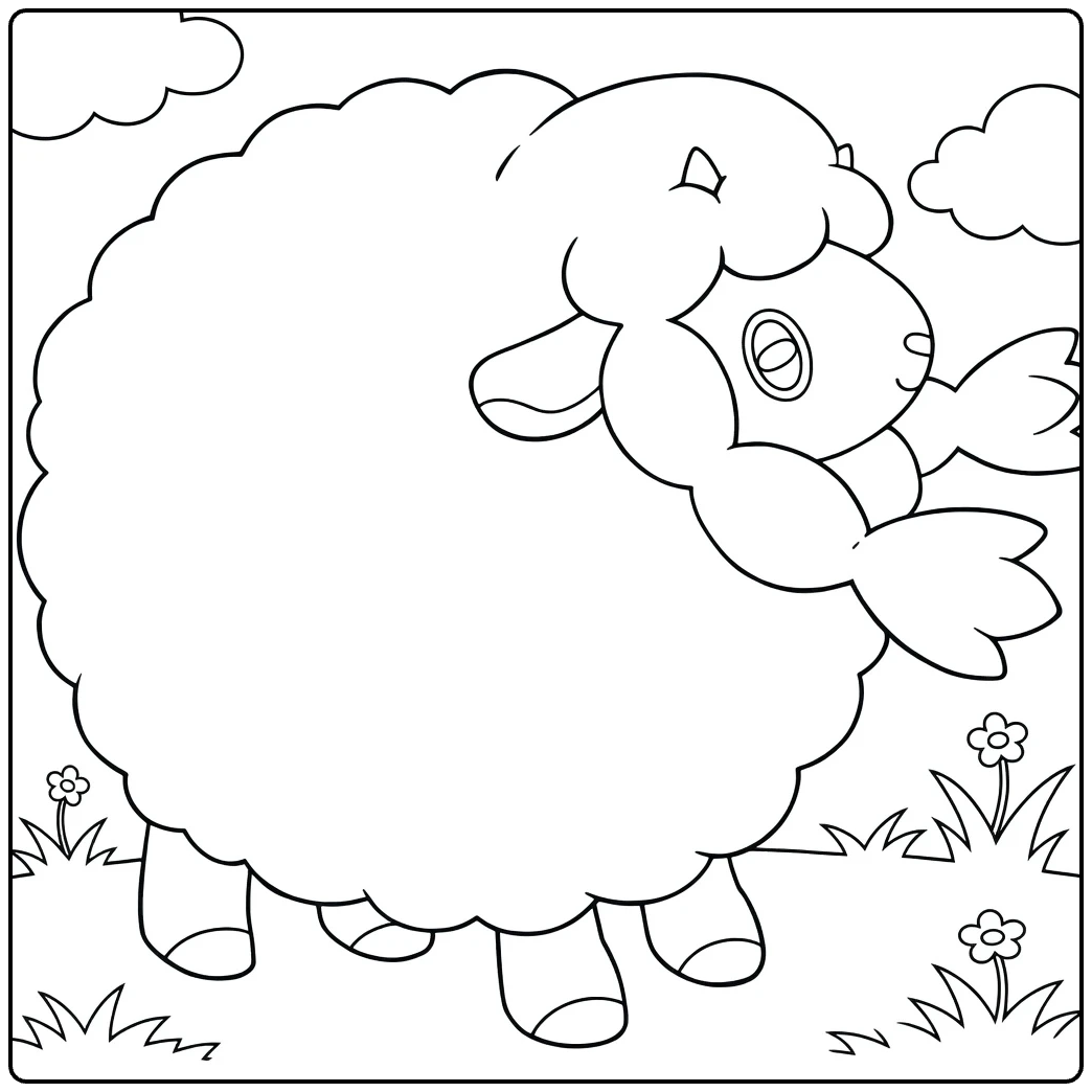 Pokemon Wooloo kleurplaat: pluizig schaapje met bloemen
