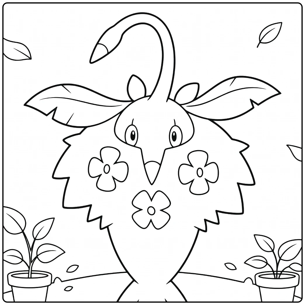 Pokemon Wormadam kleurplaat - plantenmantel met bloemen