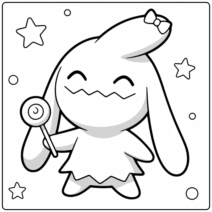 Pokemon Wynaut kleurplaat: schattig met lolly en strik