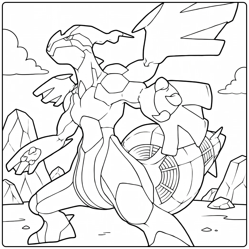 Pokemon Zekrom kleurplaat: draak met vleugels, turbine