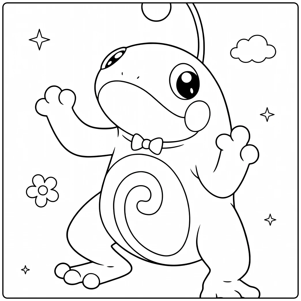 Politoed Water Pokemon Kleurplaat met sterretjes