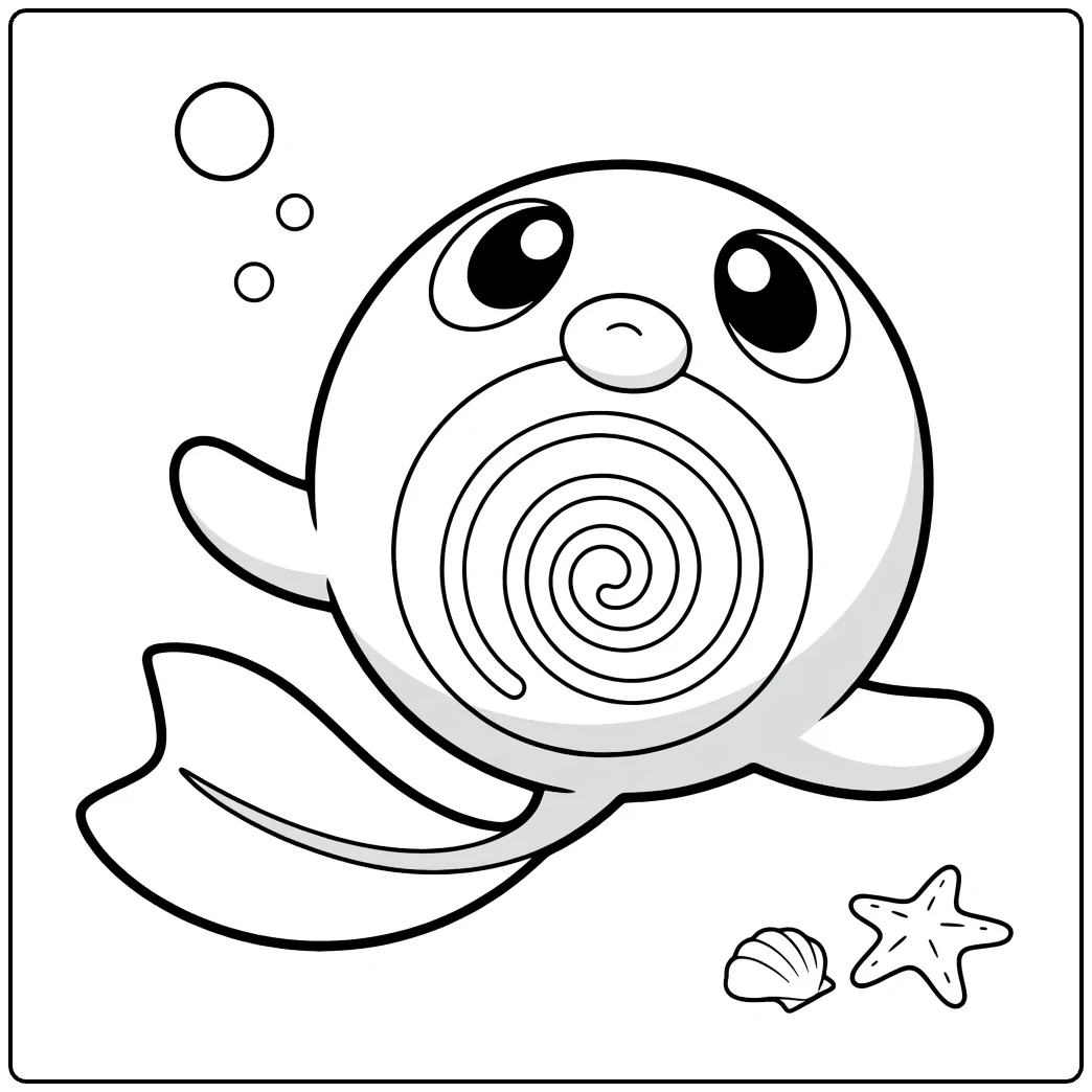 Poliwag Water Pokemon Kleurplaat met bubbels
