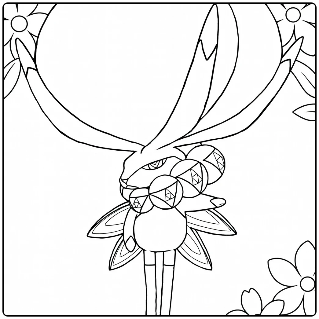 Calyrex Kleurplaat: mythische Pokémon met bloemenkrans